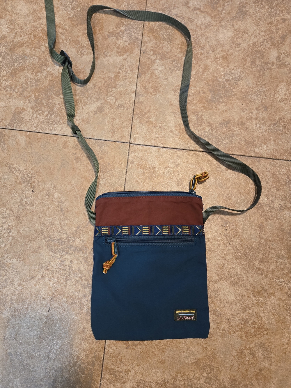 L.L. Bean Navy and Burgundy Crossbody Messenger with Olive Strap